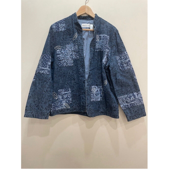 Alfred Dunner Denim Patchwork Jacket 14 Fairy Grunge Artsy Lagenlook sequins - Picture 1 of 7